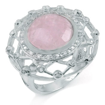 Unique Rose Quartz Cubic Zirconia Ring