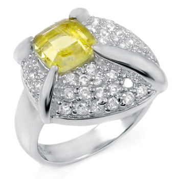 Natural Citrine Crystal Cubic Zirconia In Sterling Silver Cluster Ring