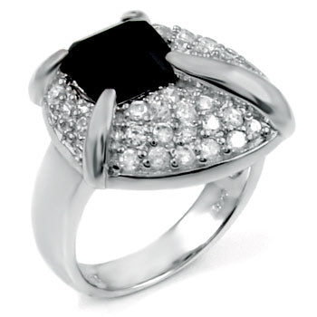 Black Onyx Cubic Zirconia In Sterling Silver Cluster Ring