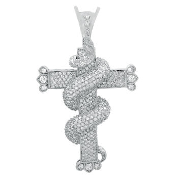 White Snake Wrapped Cross Pendant