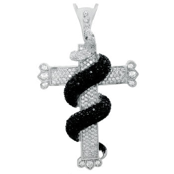 Black & White Snake Wrapped Cross Pendant