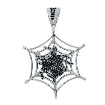 Sterling Silver Pave Black CZ Spider Pendant