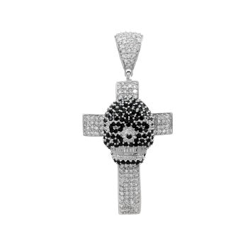 Black & White Skull on Cross Pendant