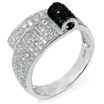 Sterling Silver Cubic Zirconia Black Clear Round CZ Ring