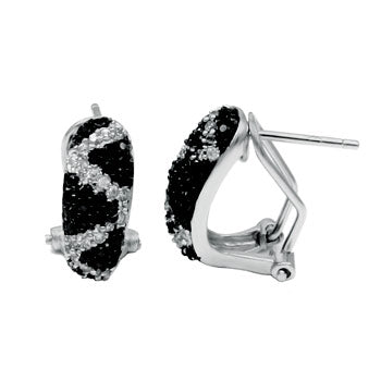 Sterling Silver Micro Pave Black White CZ Rhodium French Clip Earrings
