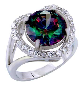 9mm Round Rainbow Topaz Heart Shape CZ Ring