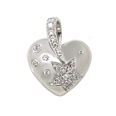 Sterling Silver Cubic Zirconia Puff Heart Star Pendant