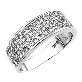 925 Sterling Silver 4 Lines Pave Cubic Zirconia Band Ring