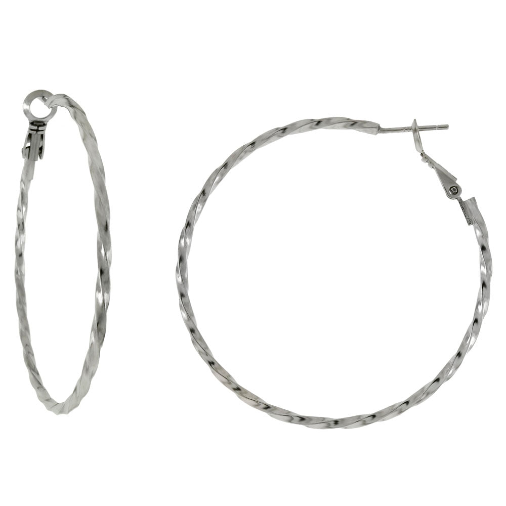 Twisted Tube Rhodium Hoop Earrings