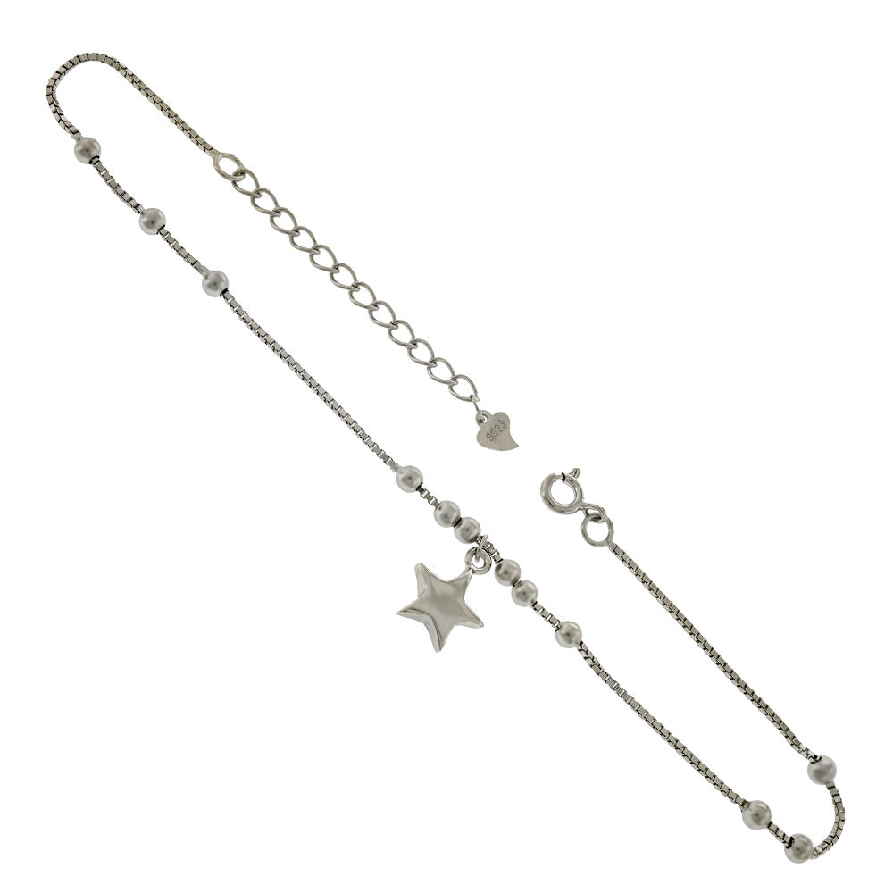 star charm sterling silver ankle bracelet