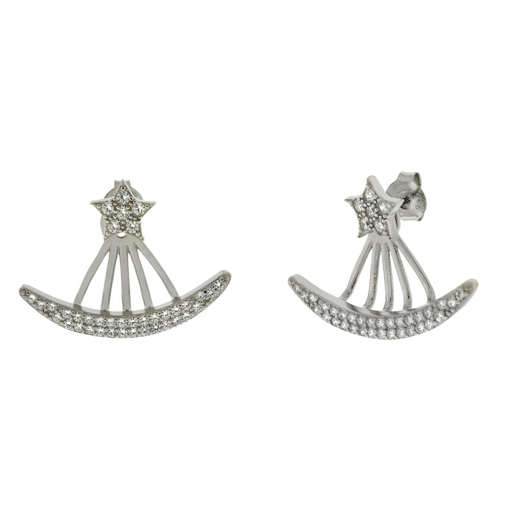 Sterling Silver Star CZ Ear Jackets Rhodium Earrings
