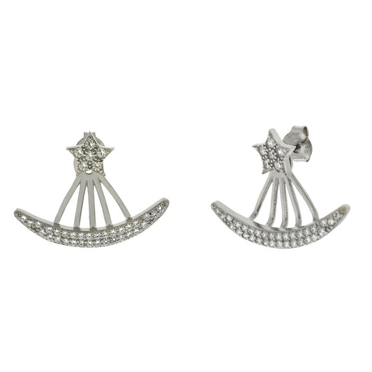 Sterling Silver Star CZ Ear Jackets Rhodium Earrings