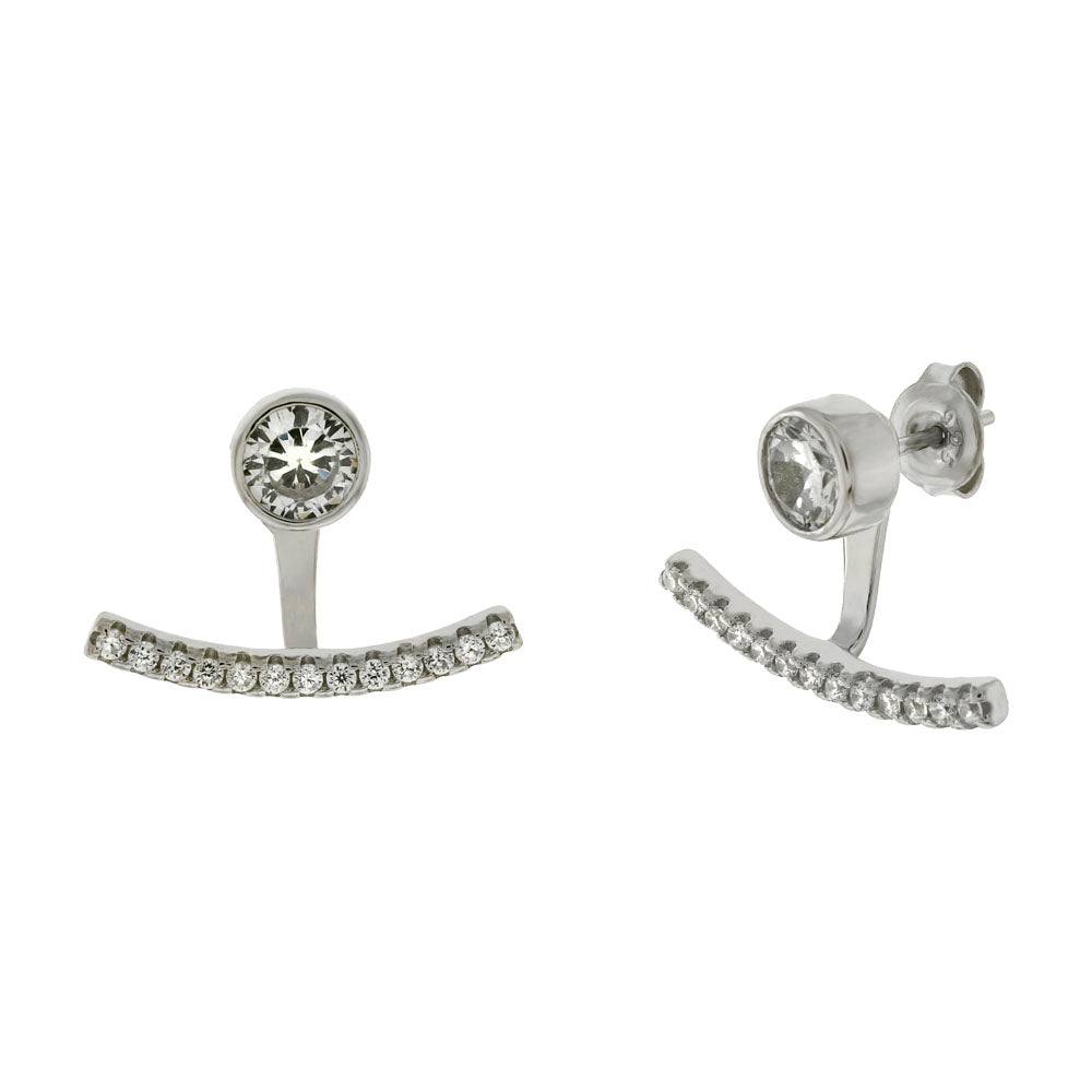 Sterling Silver Bezel Set 6mm Round CZ Ear Jacket Earrings