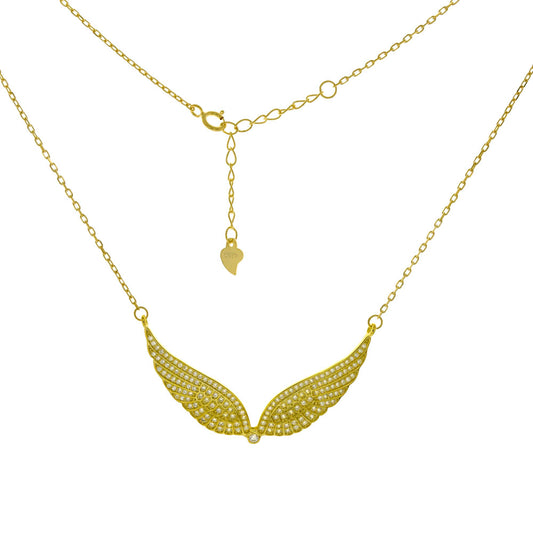 Cubic Zirconia Angel Wing Sterling Silver Gold Plated Necklace