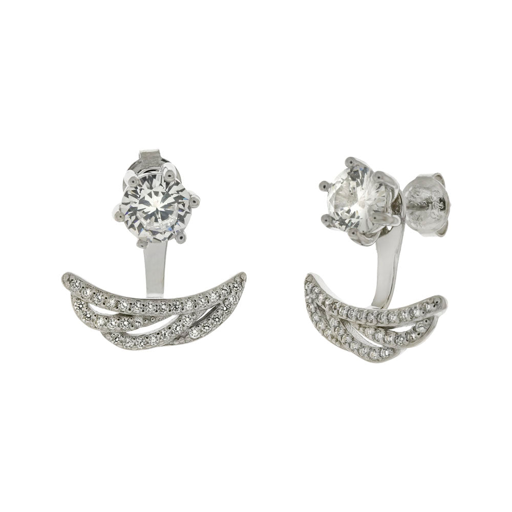 6mm Round CZ Ear Jacket Earrings in Sterling Silver