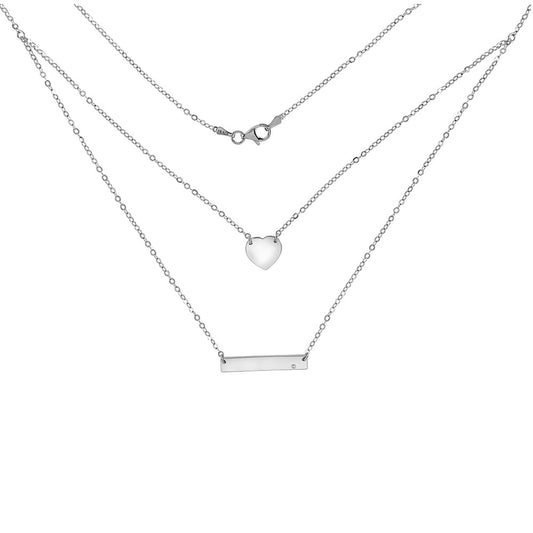 Heart & Bar Rhodium Plated Necklace