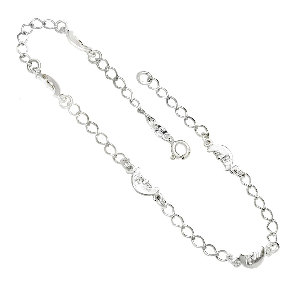 Silver Crescent Moon Charm Anklet