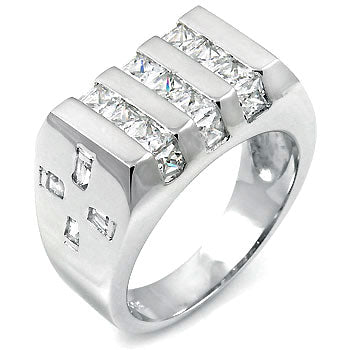 925 Sterling Silver 3 Lines Square CZ Ring