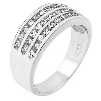 925 Sterling Silver Three Lines Round CZ Men Band Ring