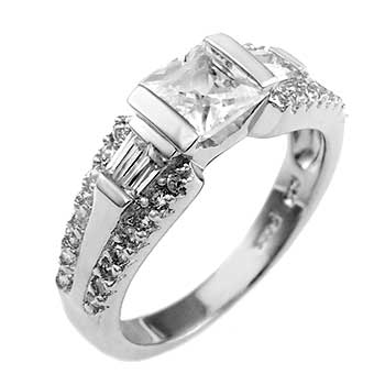 6x6mm Princess Cut Cubic Zirconia Channel Set Engagement Ring