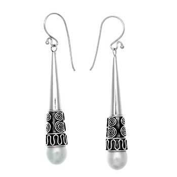 Bali Style Sterling Silver Dangle Earrings W Fresh Water Pearl