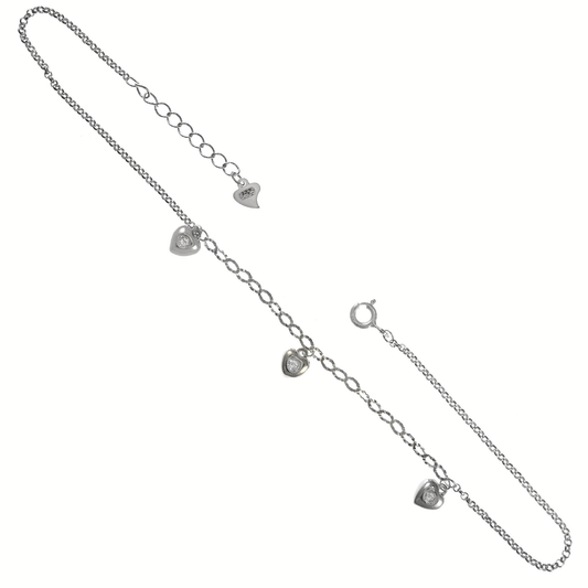 White Gemstone Hearts Charm Anklet
