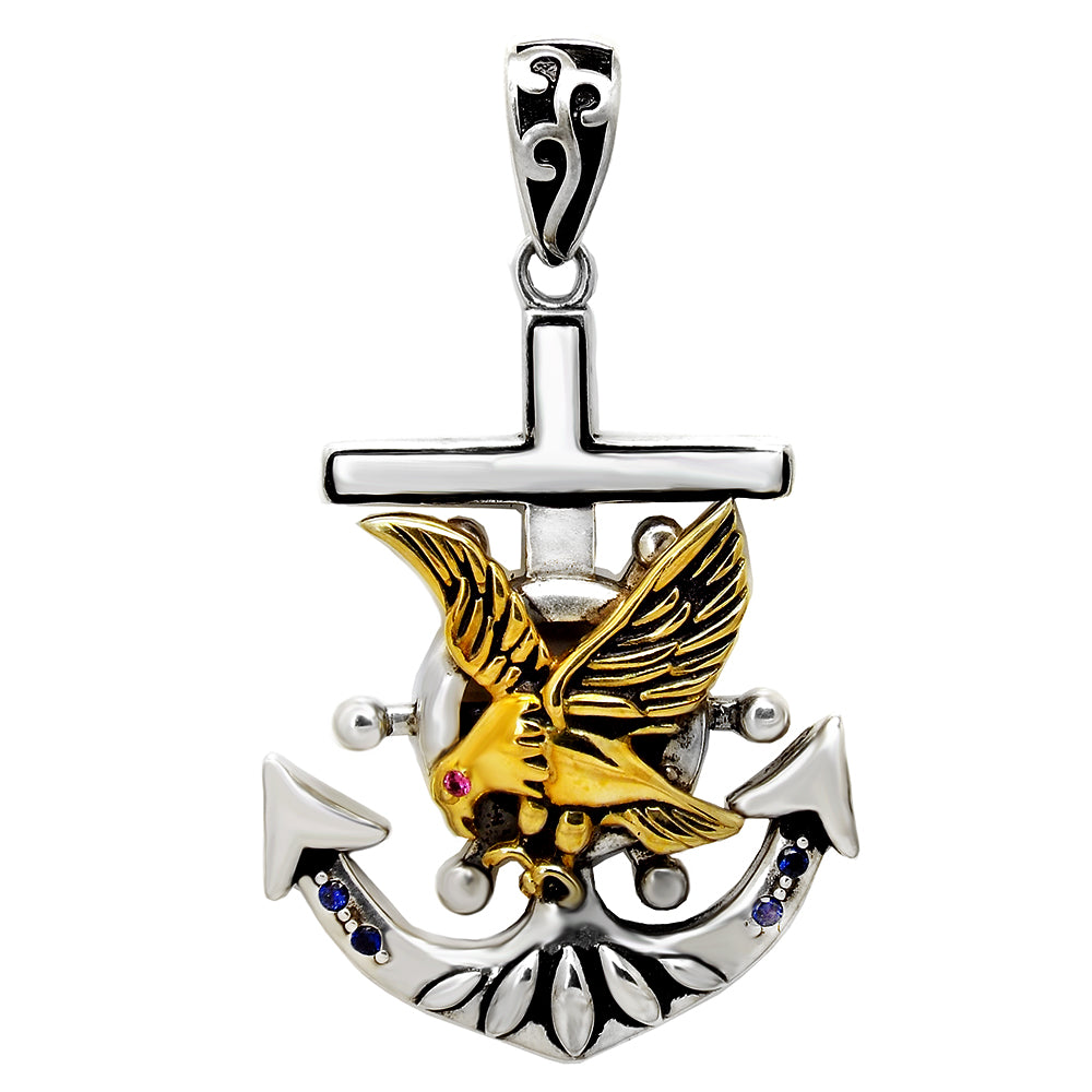 Sterling Silver Anchor W Gold Plated Brass Eagle Pendant