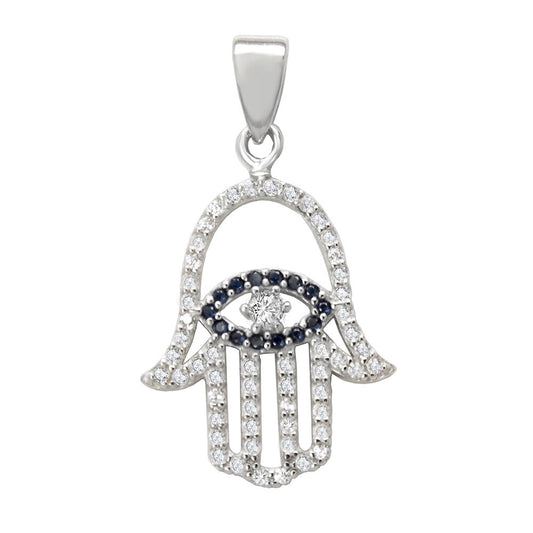 Evil Eye & Hamsa Hand Outline Pendant