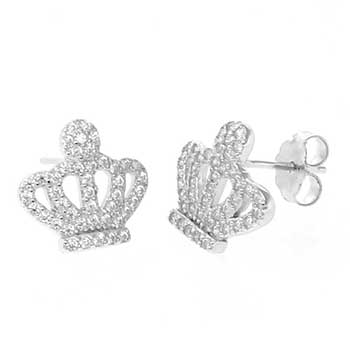 Sterling Silver Crown Pave CZ Earrings