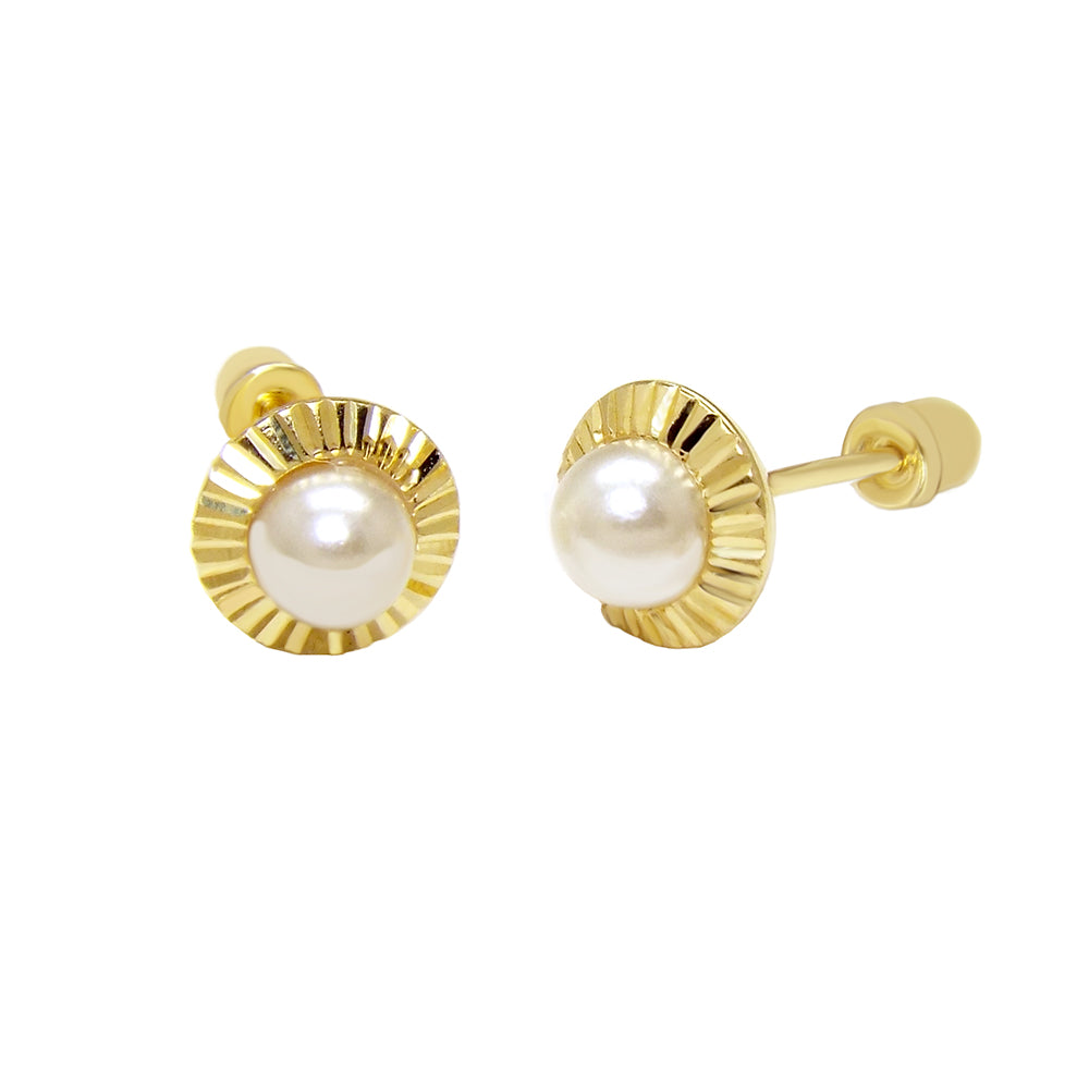 4mm Shell Pearl Stud Earrings in 14K Yellow Gold W Screw Back