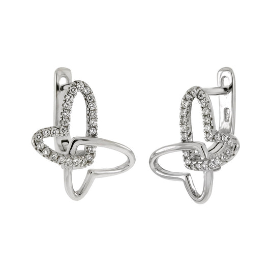 Sterling Silver English Lock Butterfly CZ Earrings