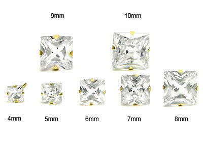 14K Yellow Gold Princess Cut CZ Stud Stamping Earrings W Push Back