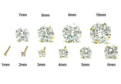 14K Yellow Gold Round CZ Stamping Stud Earrings W Push back