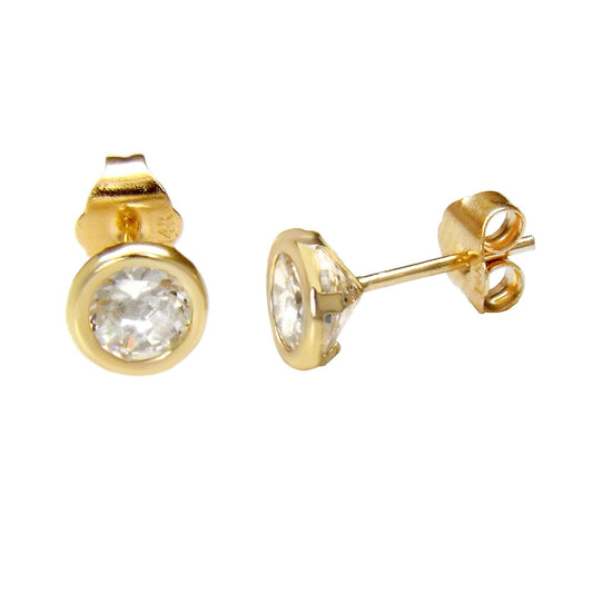 14K Yellow Gold Round Bezel Set Stud Earrings