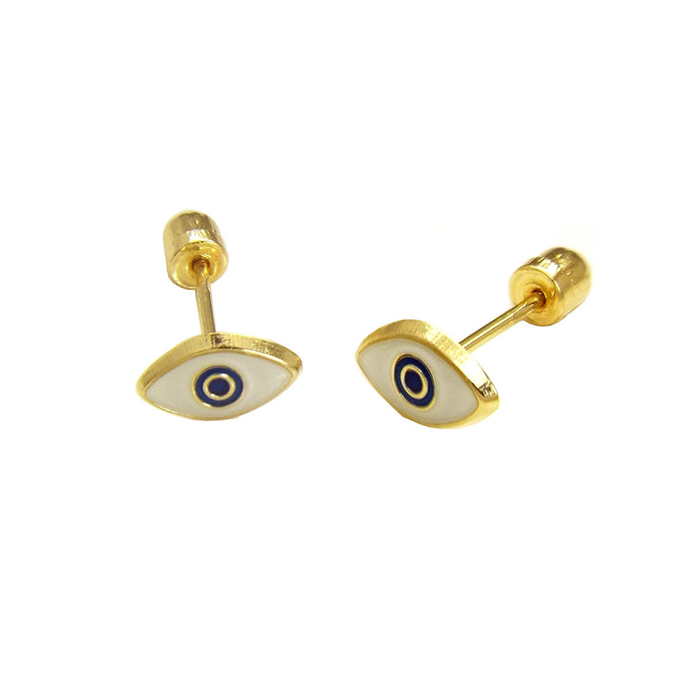 14K Yellow Gold Black Evil Eye W Screw Back Stud Earring