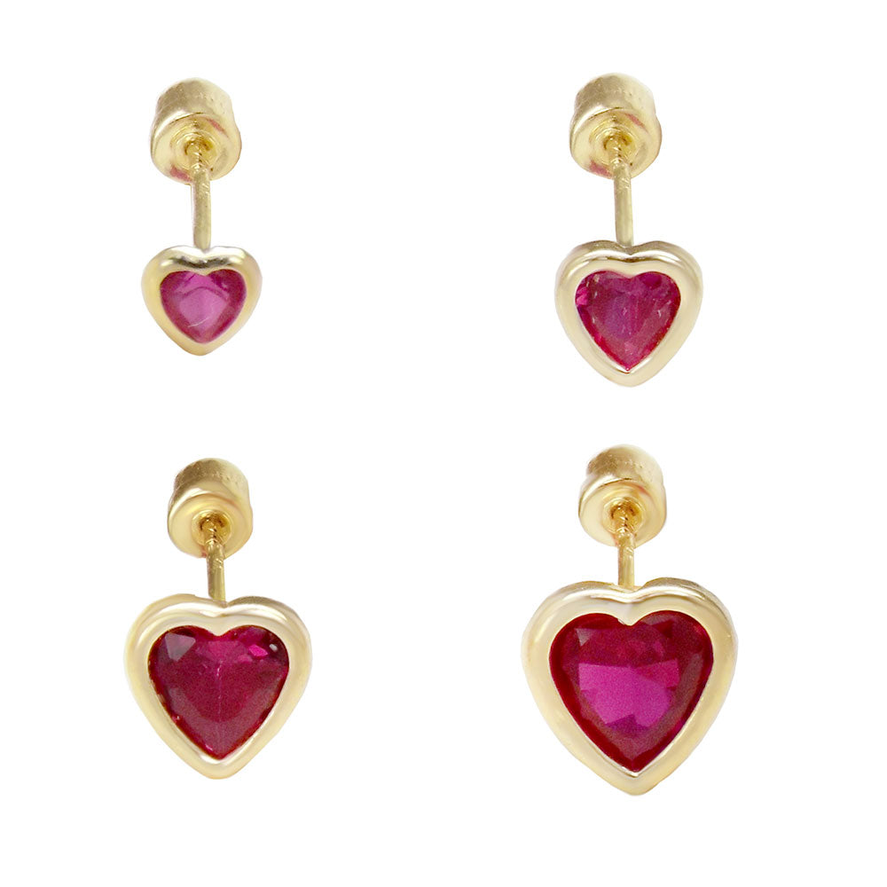 ruby red heart gold earrings with screw on backs