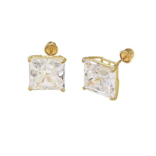 14k Gold Stud in Clear White Gemstone Earrings