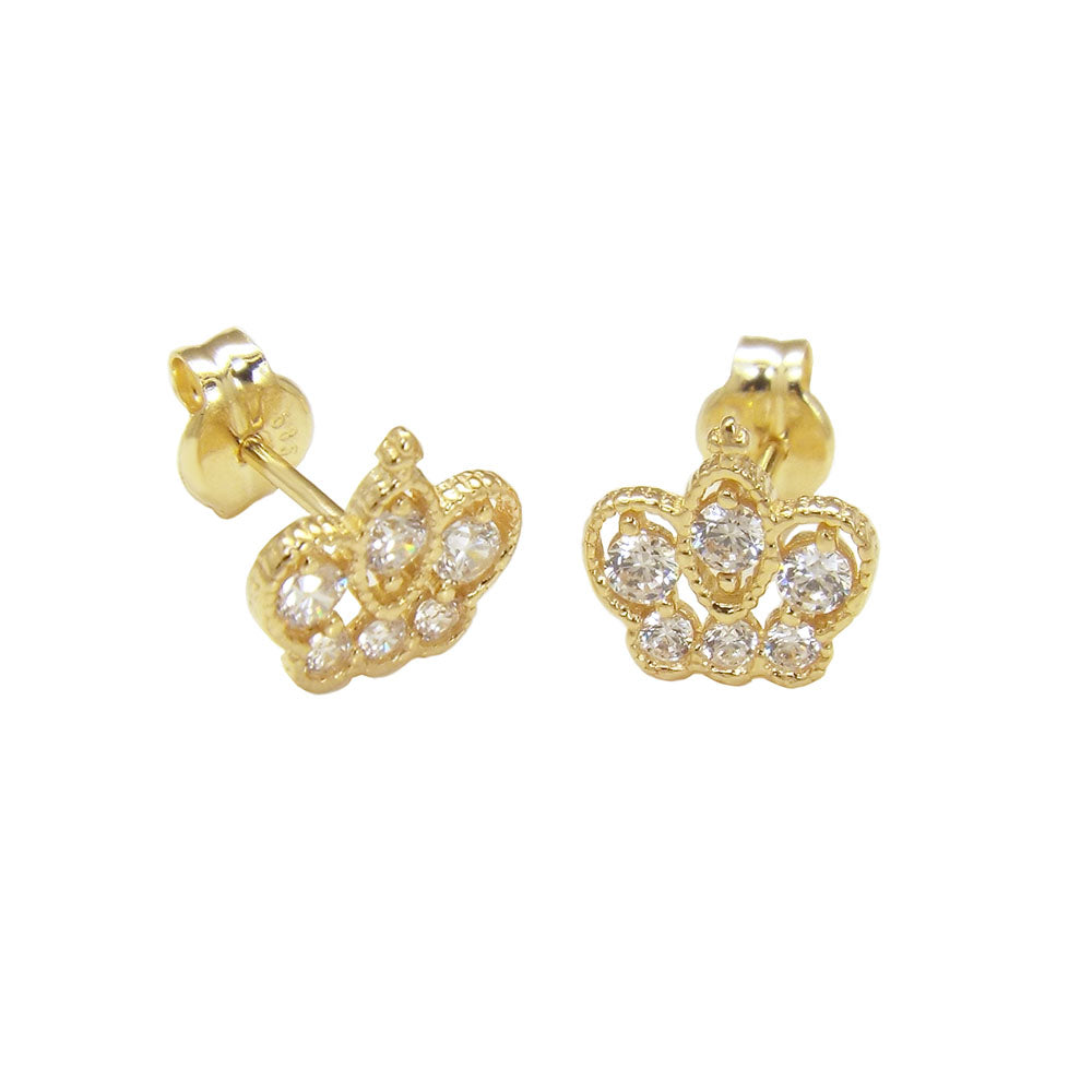 cubic zirconia crown gold earrings with push on back