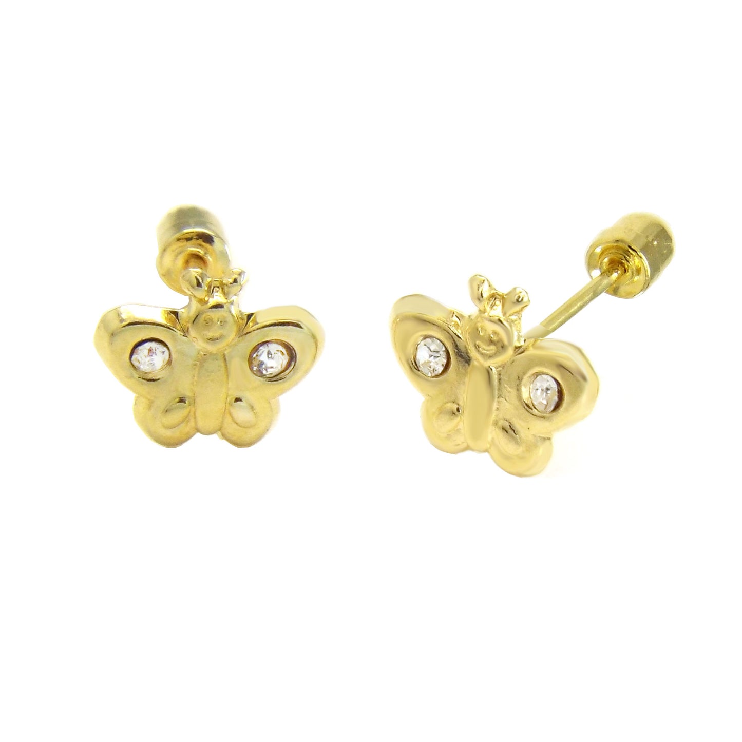 14K Gold CZ Butterfly W Screw Back Stud Earrings