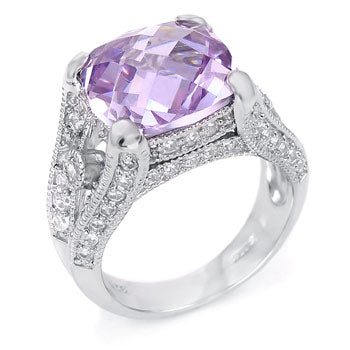 Cushion Cut Lavender CZ Sterling Silver Ring