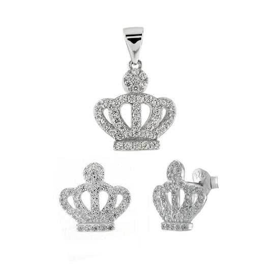 Pave CZ Crown Earrings Pendant Set