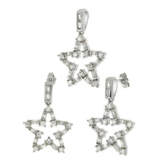 Baguette-Cut Star Outline Earrings and Pendant Set