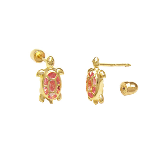 14K Gold Turtle Screw Back Stud Earrings