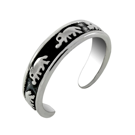 Sterling Silver Elephant Oxidized Band Toe Ring