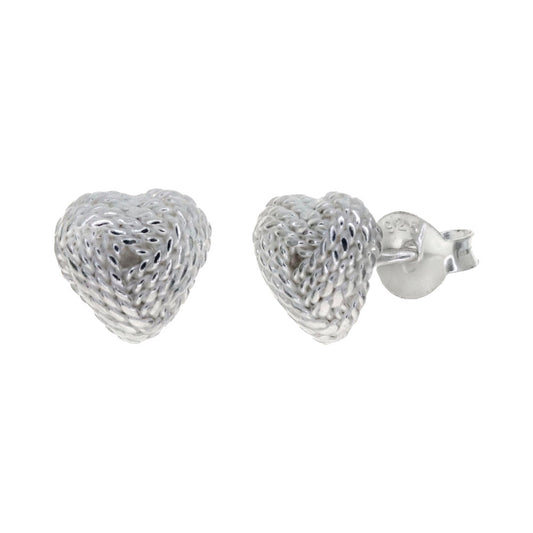 Sterling Silver Mesh Heart Love Knot Stud Earrings