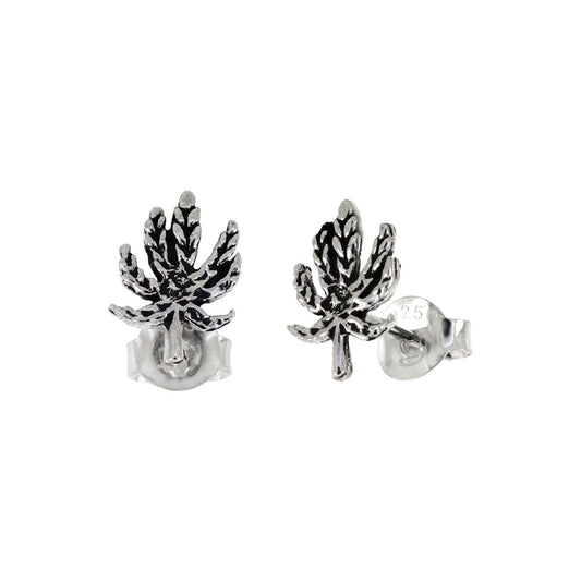 Sterling Silver Marijuana Oxidized Stud Earrings