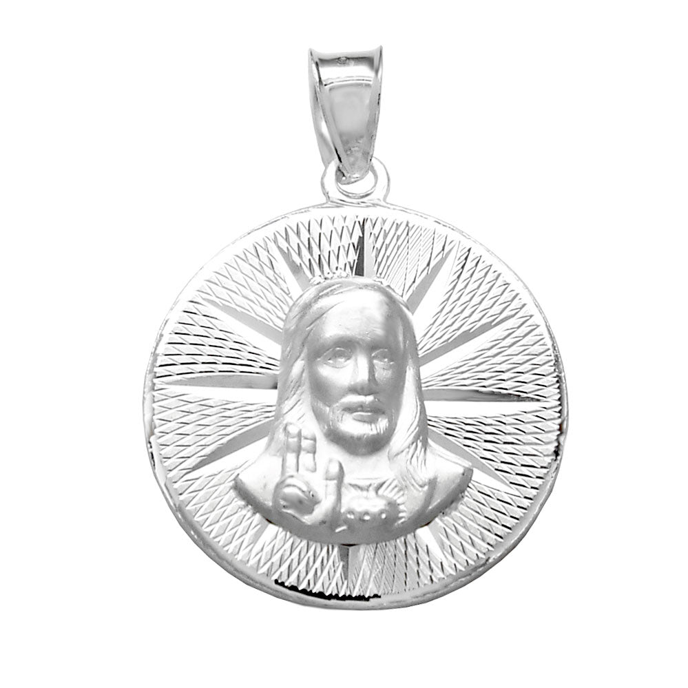 Sterling Silver Sacred Heart Lady of Guadalupe Double Side Medal Pendant