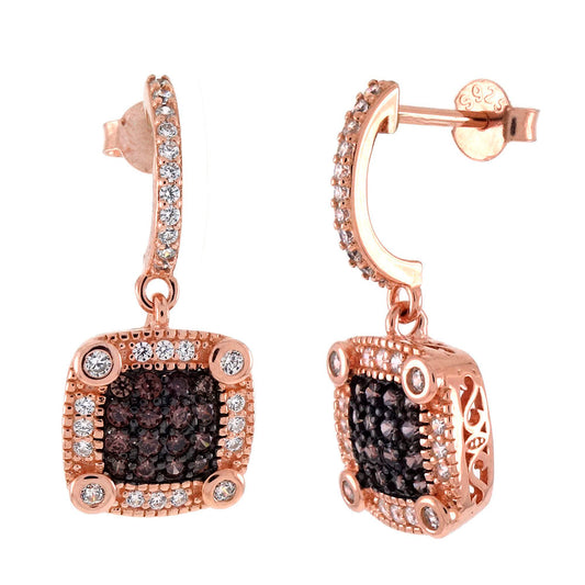 Sterling Silver Chocolate CZ Rose Gold Plated Earrings