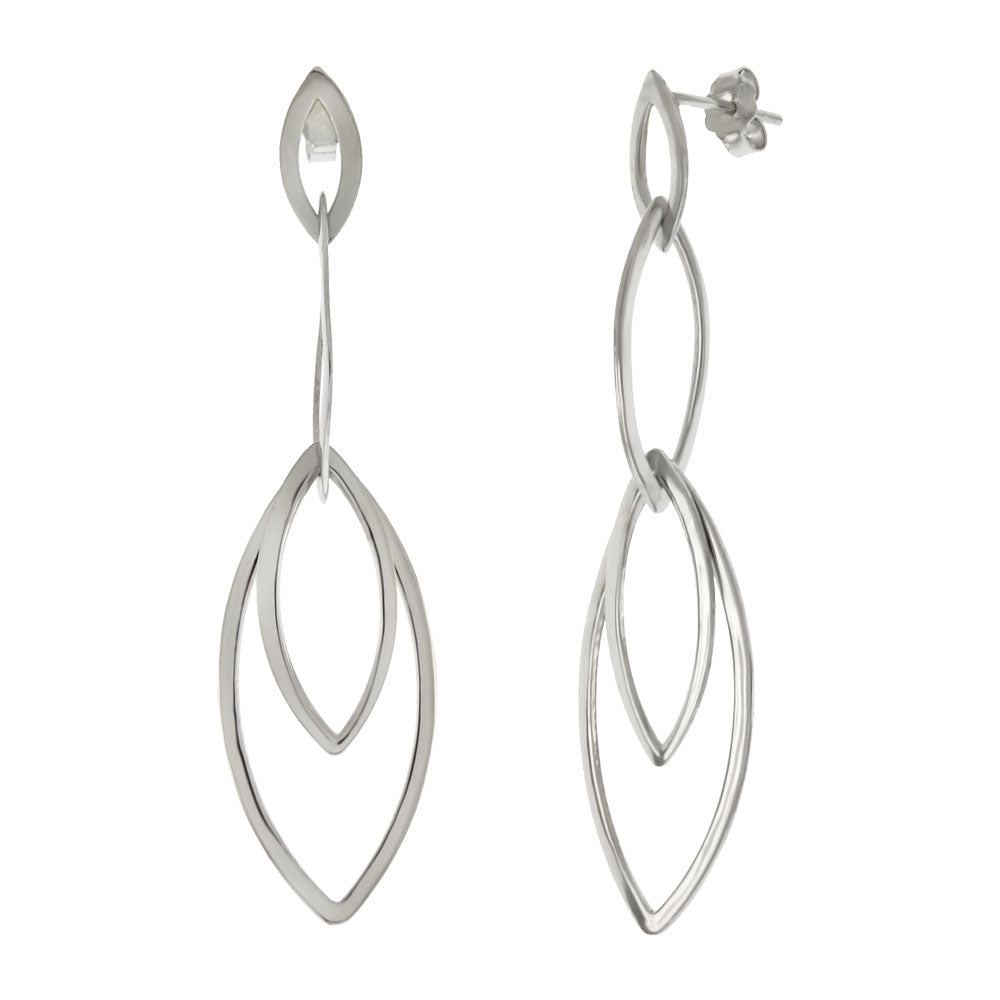 Sterling Silver Rhodium Marquise Shaped Dangle Earrings