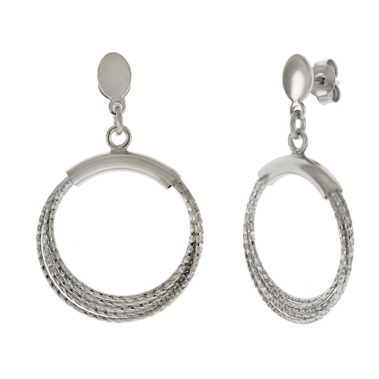 Italian Sterling Silver Fancy D C Loops Dangle Rhodium Earrings